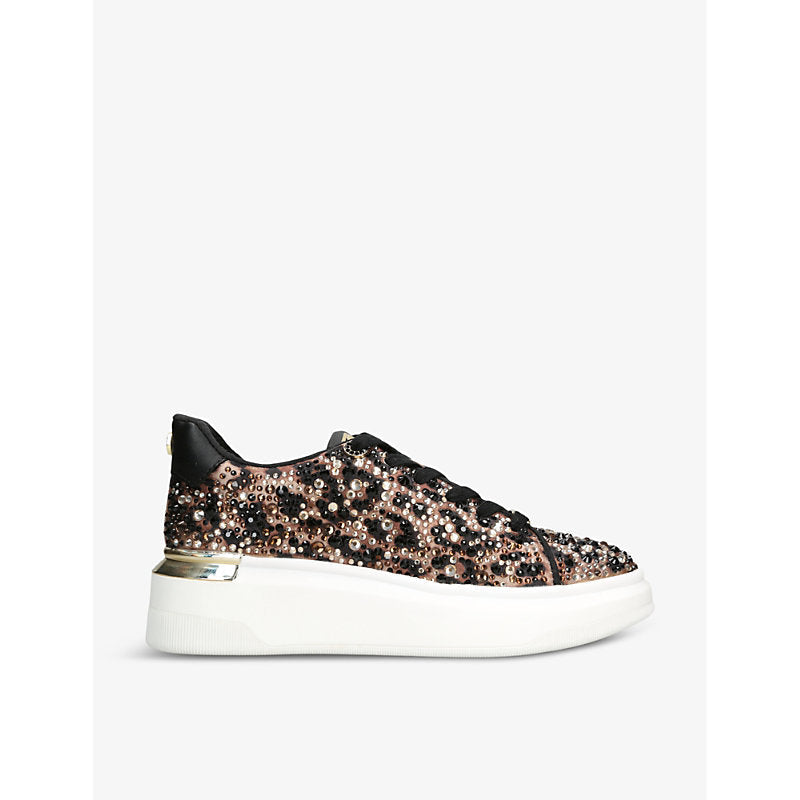 Womens Steve Madden Glazed-R leopard-print crystal-embellished satin trainers