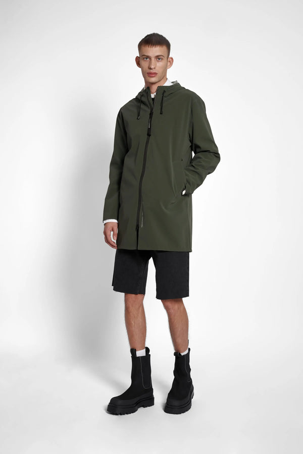 Stutterheim Stockholm Lightweight Matte Zip Raincoat Green