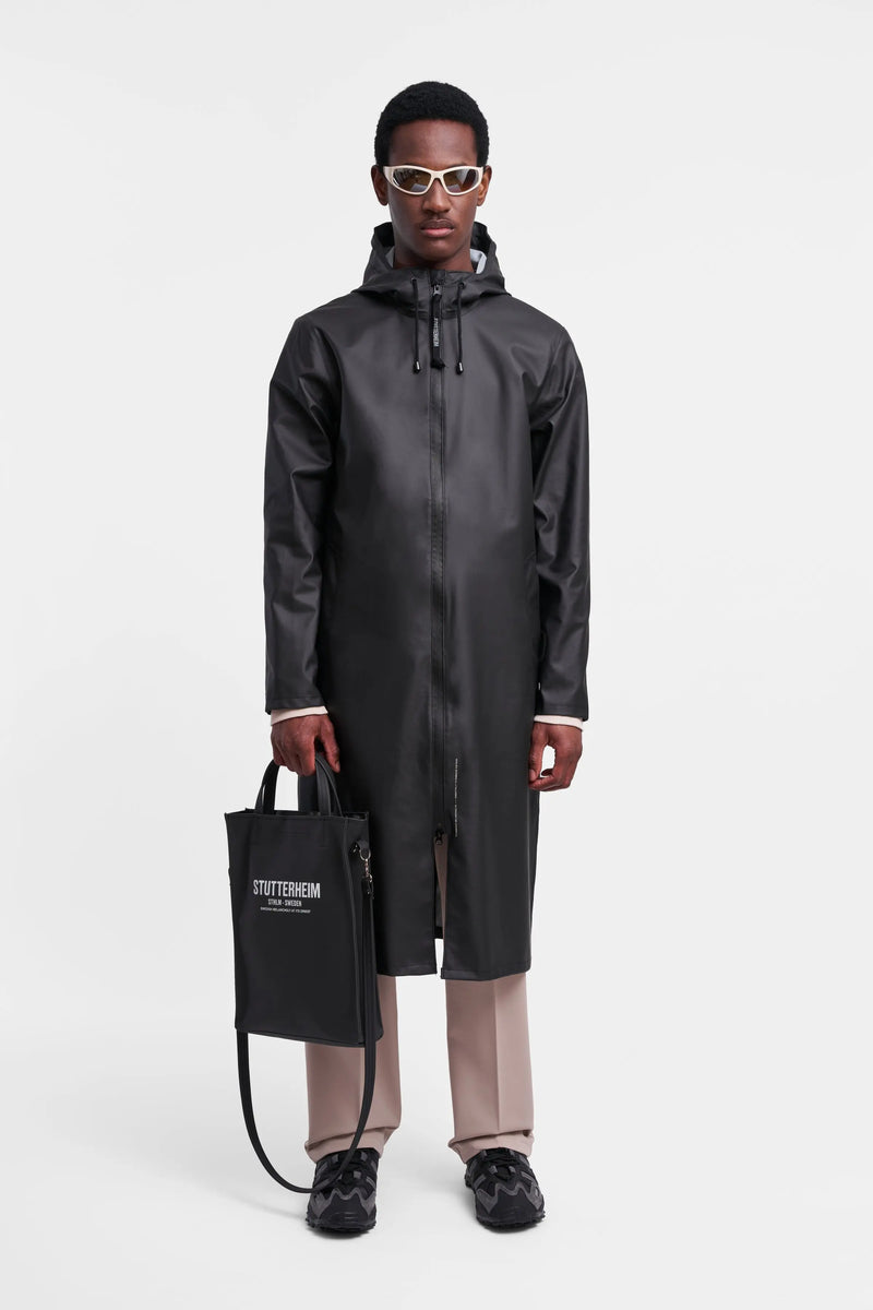 Stutterheim Stockholm Long Lightweight Zip Raincoat Black