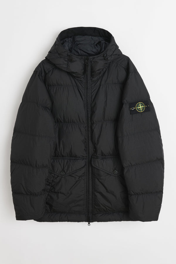 Stone Island GD Crinkle Reps Hooded Down Jacket Black