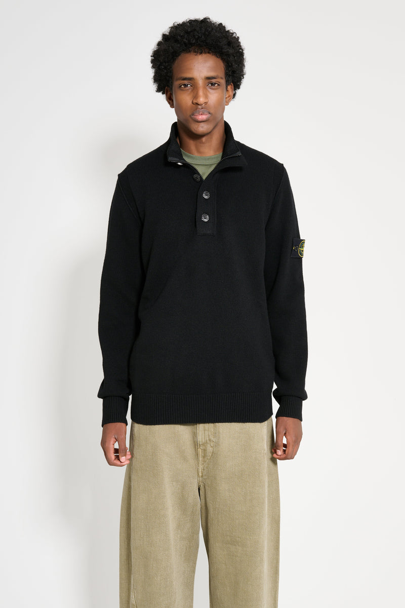 Stone Island Half Button Up Knit Sweater Black