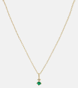 Stone and Strand Tiny Emerald Goddess 14kt gold choker with emeralds and diamonds | LYBSTORE