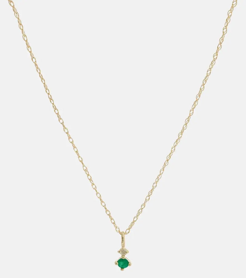 Stone and Strand Tiny Emerald Goddess 14kt gold choker with emeralds and diamonds | LYBSTORE