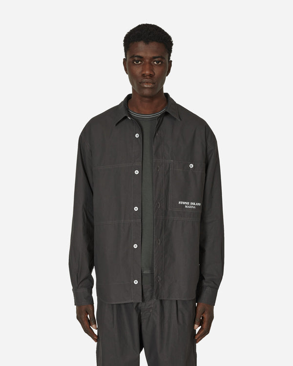 Stone Island Marina Pleated Cotton Canvas Overshirt Charcoal