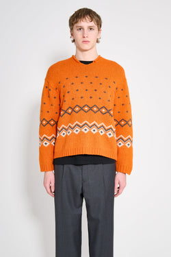 Stussy Roll V Neck Fairisle Sweater Orange