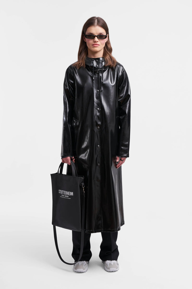 Stutterheim Mosebacke Long Print Opal Raincoat Black