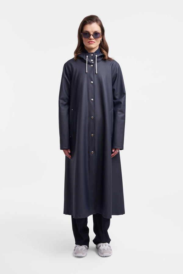 Stutterheim Mosebacke Long Print Raincoat Navy