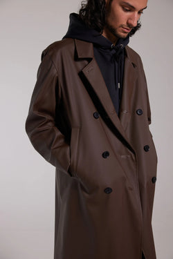 Stutterheim Rosenbad Long Double Breasted Overcoat Dark Brown