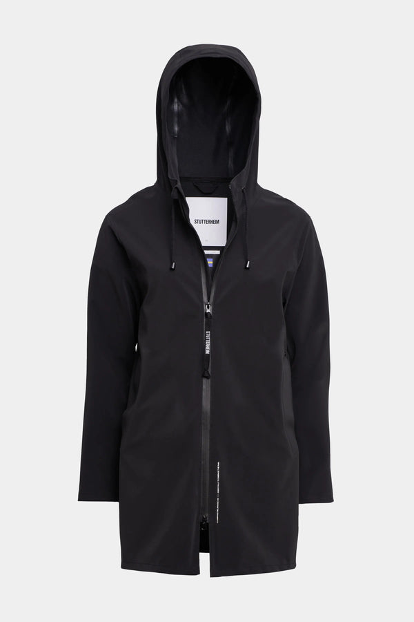 Stutterheim Stockholm Lightweight Matte Zip Raincoat Black | LYBSTORE