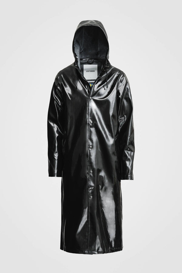 Stutterheim Stockholm Long Print Opal Raincoat Black | Stutterheim