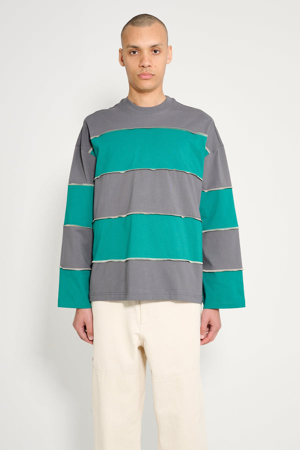 SUNNEI Classic Long Sleeve T-Shirt With Cuts Anthracite Green Stripe