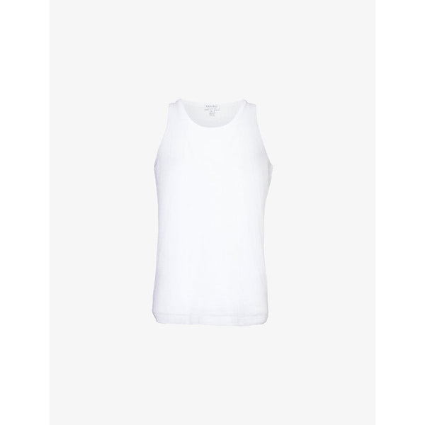 Mens Sunspel Cellular scoop-neck sleeveless cotton top