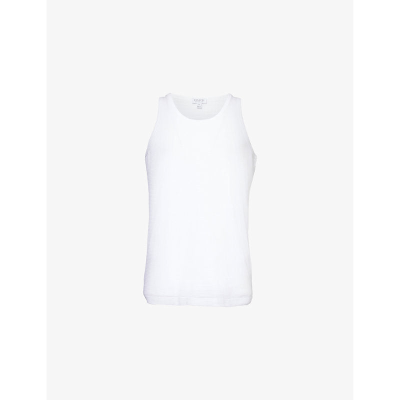 Mens Sunspel Cellular scoop-neck sleeveless cotton top