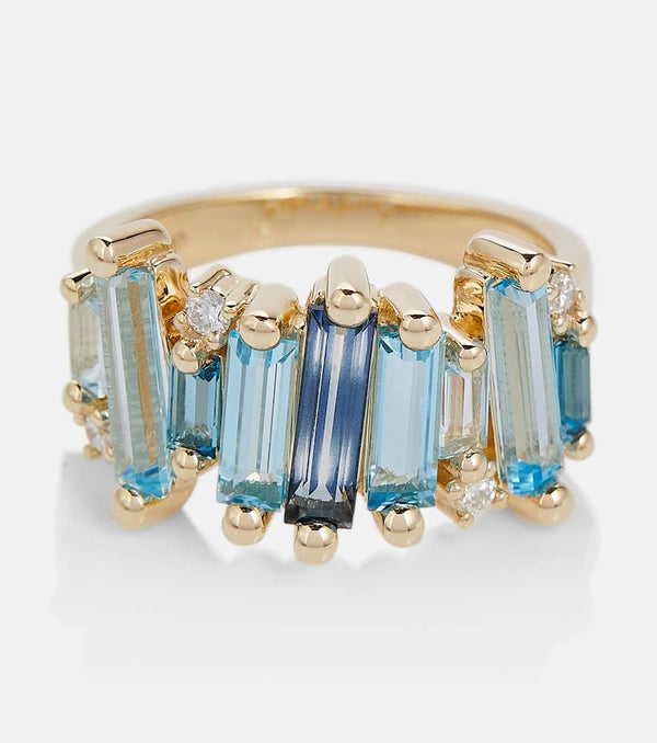 Suzanne Kalan 14kt gold ring with topaz and white diamonds | LYBSTORE