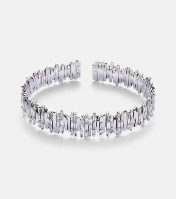 Suzanne Kalan 18kt white gold cuff bracelet with diamonds | LYBSTORE