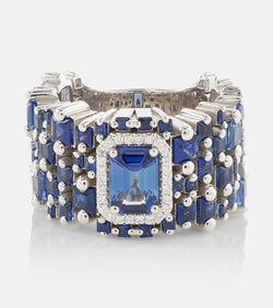 Suzanne Kalan 18kt white gold ring with sapphires and diamonds