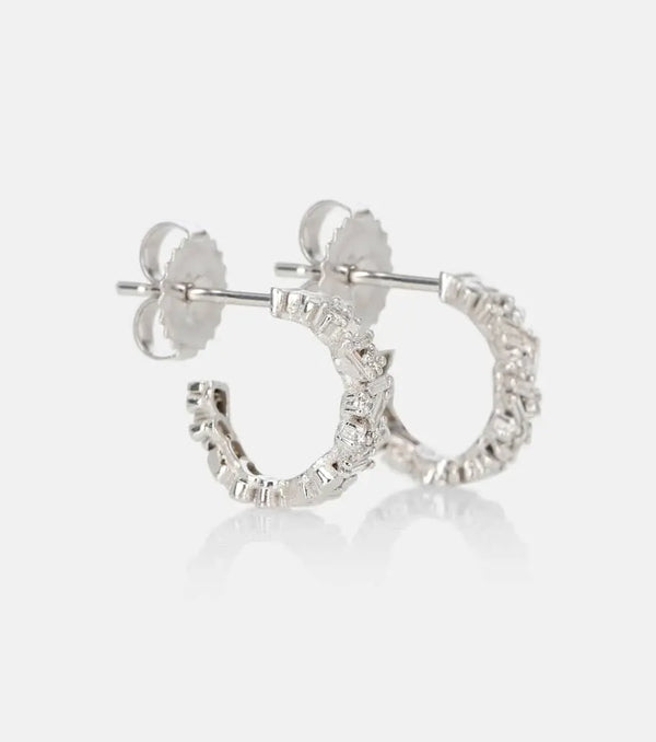 Suzanne Kalan Fireworks 18kt white gold hoop earrings with diamonds | LYBSTORE