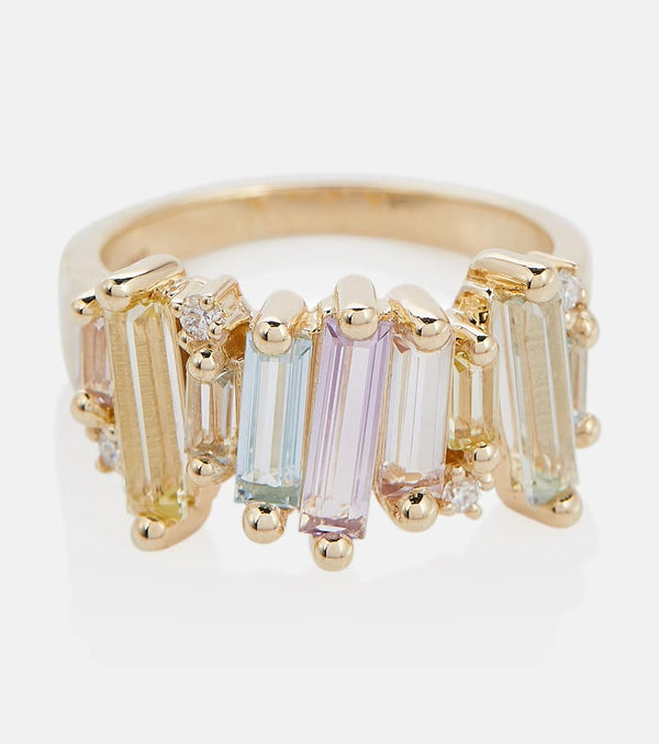 Suzanne Kalan Pastel Rainbow 14kt gold ring with diamonds