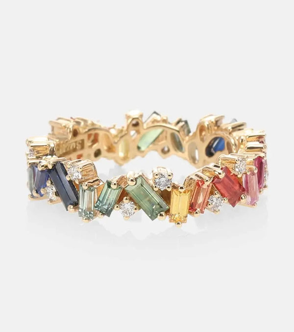 Suzanne Kalan Rainbow Frenzy 18kt gold, diamond and sapphire ring | LYBSTORE