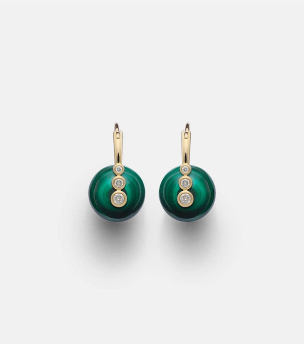 Sydney Evan 14kt gold earrings with diamonds and malachites