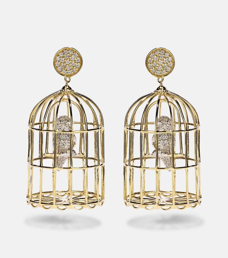 Sydney Evan Albert Cage Large 14kt gold earrings with diamonds