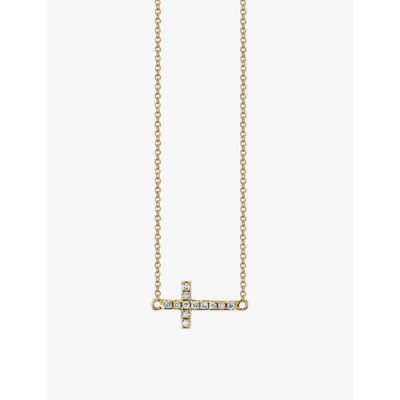 Sydney Evan Cross mini 14ct yellow-gold and 0.05ct brilliant-cut diamond pendant necklace