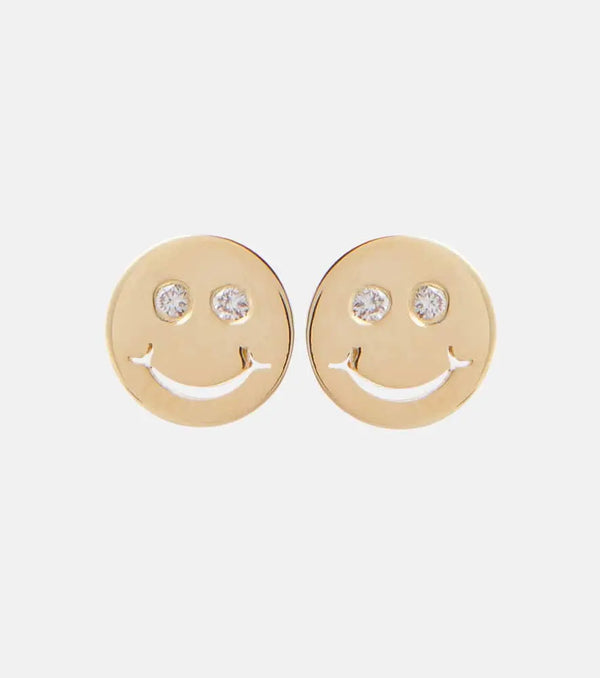 Sydney Evan Happy Face 14kt gold and diamond earrings | LYBSTORE