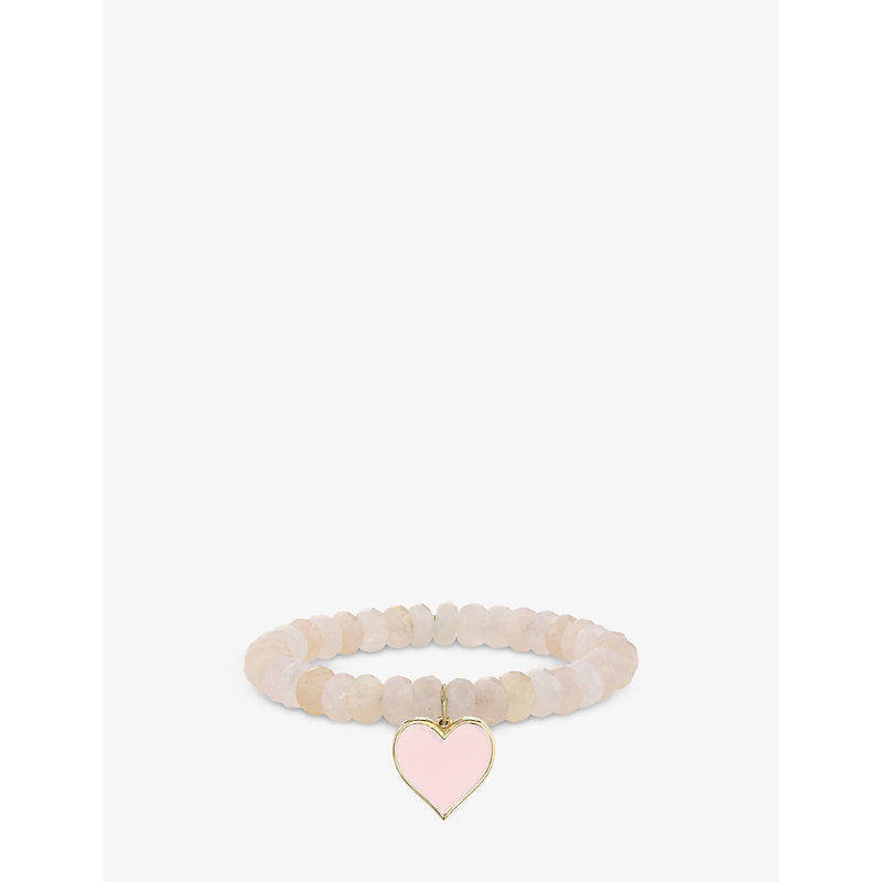 Sydney Evan Heart 14ct yellow-gold and morganite gemstone beaded bracelet | LYBSTORE