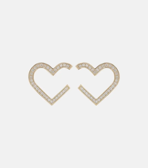 Sydney Evan Heart 14kt gold hoop earrings with diamonds | LYBSTORE