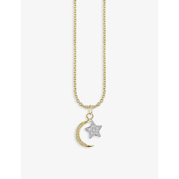 Sydney Evan Moon and Star Charm 14ct yellow and white gold and 0.06ct diamond pendant necklace | LYBSTORE