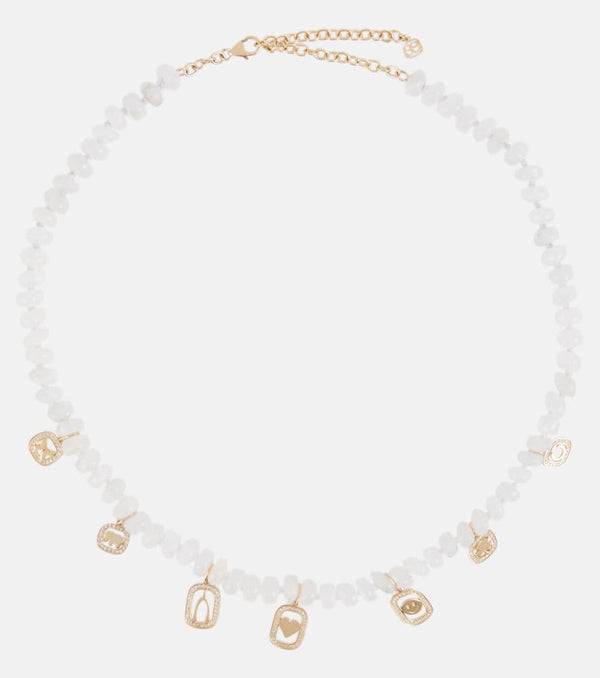 Sydney Evan Multi-charm 14kt gold necklace with moonstone and diamonds | LYBSTORE