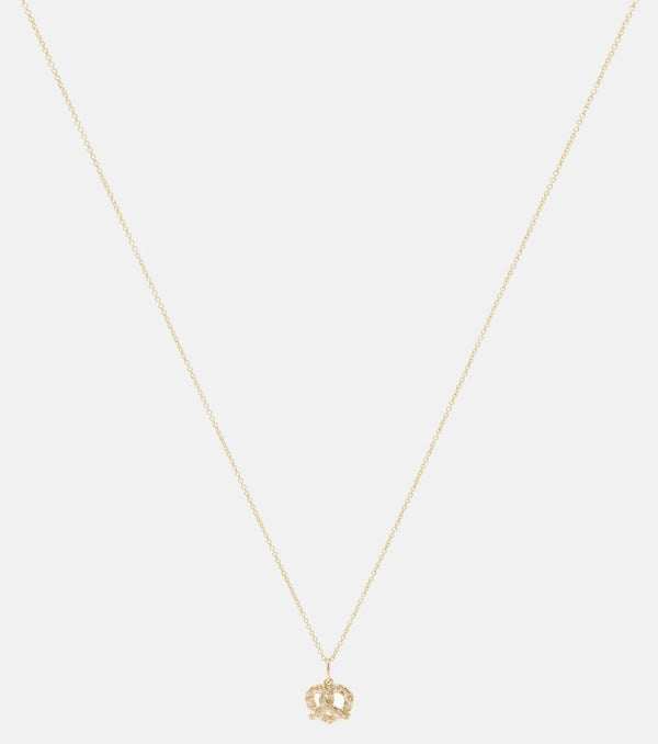 Sydney Evan Pretzel 14kt gold charm necklace with diamonds