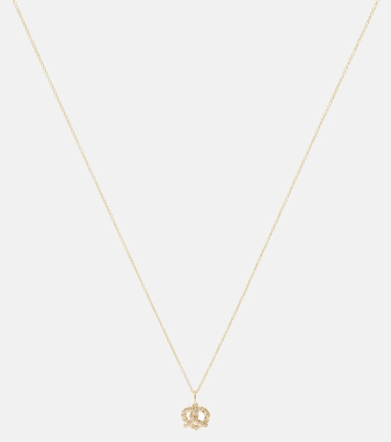 Sydney Evan Pretzel 14kt gold charm necklace with diamonds