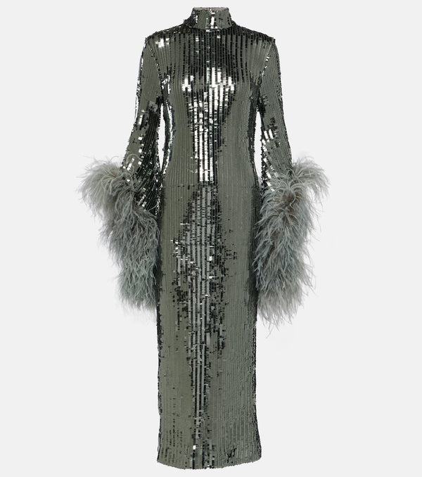 Taller Marmo Del Rio feather-trimmed sequined midi dress