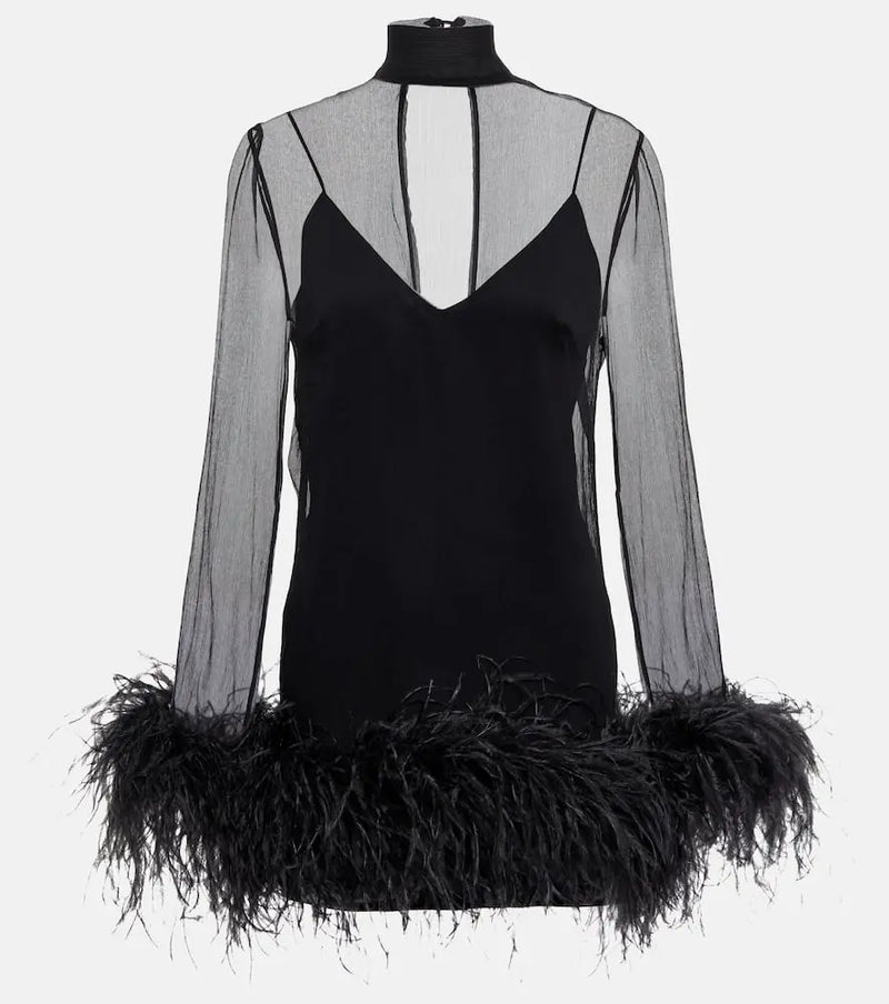 Taller Marmo Feather-trimmed minidress