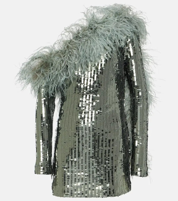 Taller Marmo Mini Garbo sequined feather-trimmed minidress | LYBSTORE