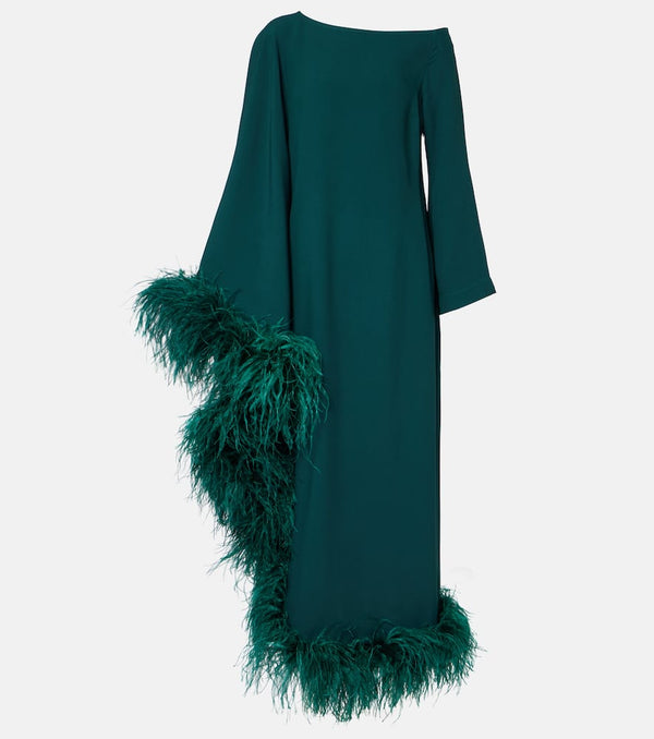 Taller Marmo One-shoulder feathered sequined gown