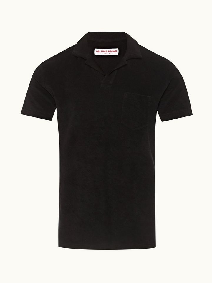 Terry Towelling - Black Tailored Fit Organic Cotton Towelling Resort Polo Shirt