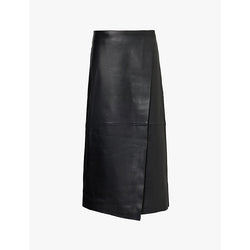 Womens The Frankie Shop Hedi wrap-around leather midi skirt