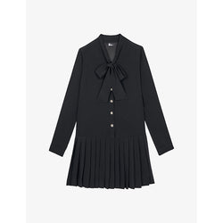 The Kooples Ascot-collar pleated-skirt woven mini dress