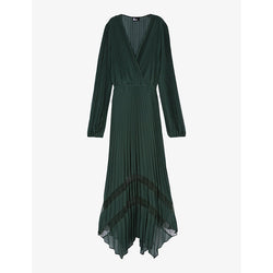 The Kooples Asymmetric-hem pleated woven maxi dress