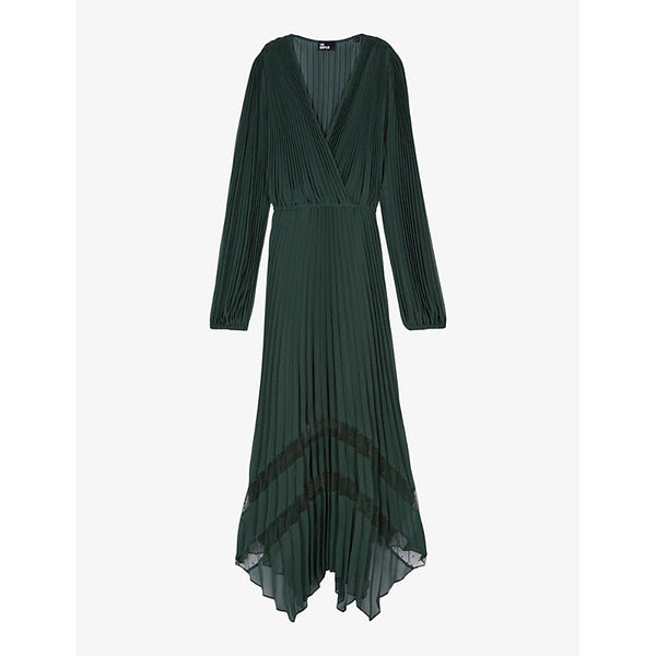 Womens The Kooples Asymmetric-hem pleated woven maxi dress