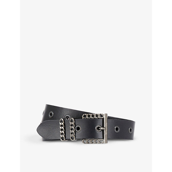 The Kooples Chain-embellished logo-embossed leather belt | LYBSTORE