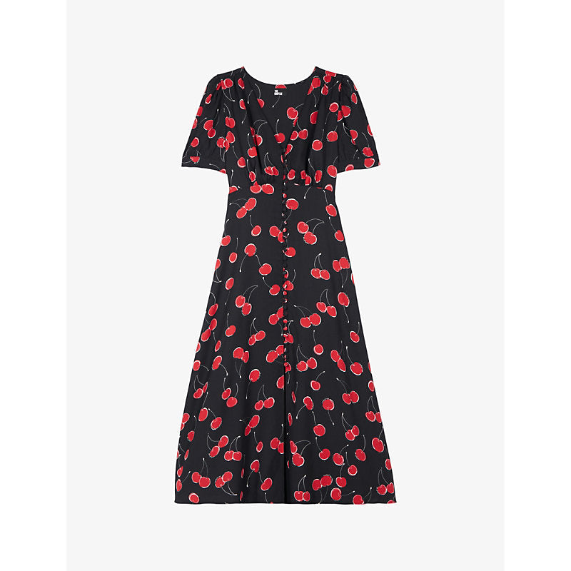 Womens The Kooples Cherry-print buttoned woven midi dress