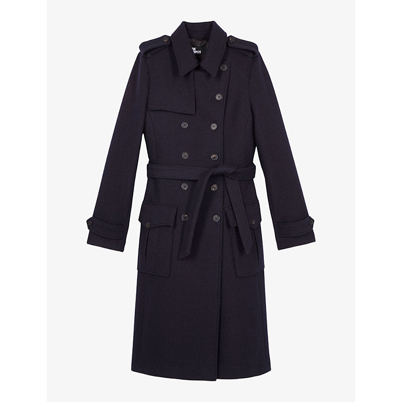 Womens The Kooples Double-breasted long wool trench coat