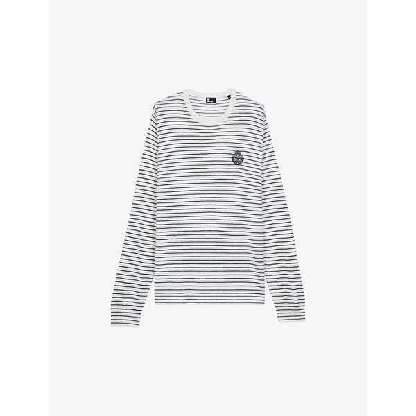 The Kooples Logo-embroidered relaxed-fit striped wool and cashmere-blend jumper