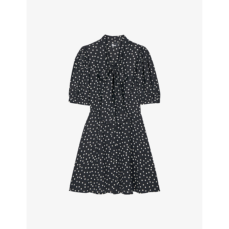 The Kooples Polka-dot print neck-tie woven mini dress | LYBSTORE