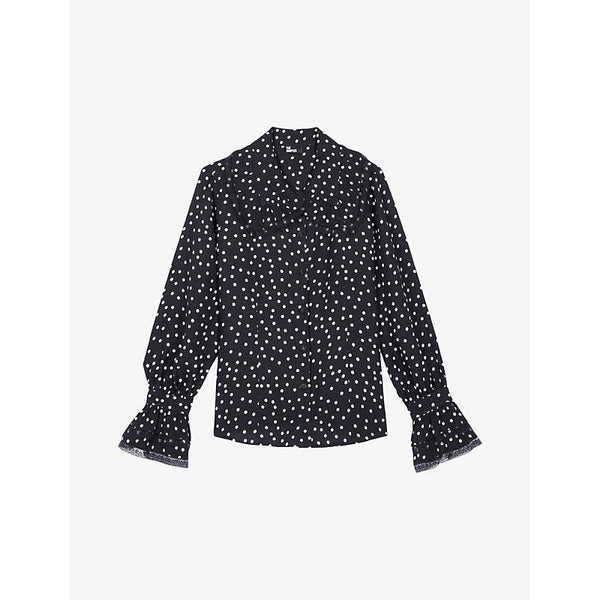 Womens The Kooples Polka dot-print neck-tie woven shirt