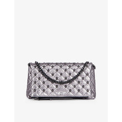 The Kooples Skull-embellished quilted small metallic-leather clutch bag