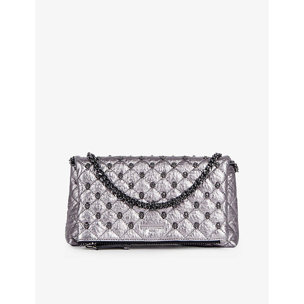 The Kooples Skull-embellished quilted small metallic-leather clutch bag | LYBSTORE